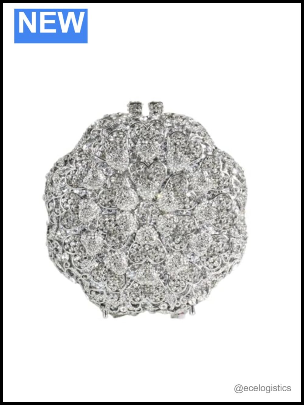 Round Rhinestone Evening Clutch Purse, Bridal Wedding Mini Handbag, Sparkly